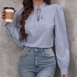 Blue Striped Women's Top Medium